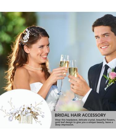 FERCAISH Wedding Hair Comb Flower Crystal Bridal Hair Accessories Pearl Leaf Headpiece for Wedding Bride Bridesmaid (White) - Buy Online on GoSupps.com