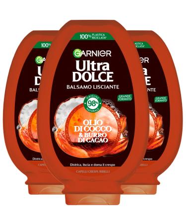 Garnier Garnier Ultra Doux Smoothing Balm for Crepes and Rebels Hair Coconut Oil and Cocoa Butter Detangling Anti-Crepe with 98% Natural Ingredients - 3 x 360ml Bottles