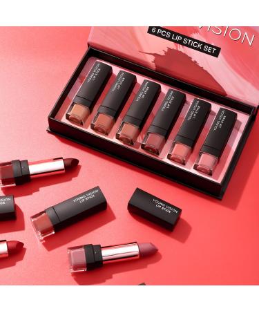 YOUNG VISION Lipsticks Set: Multi-finish Matte Nude Colors Bundle for Long-lasting & Moisturizing Lip Makeup - Pack of 6 - Perfect Gift for Women - Buy Online on GoSupps.com
