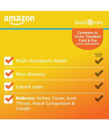 Amazon Basic Care Daytime Cold & Flu Liquid Caps - 48 Count Pack for Daytime Relief - Buy Online on GoSupps.com
