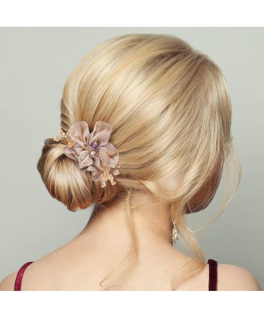 Nuorest 2PCS Mesh Flower Elastic Hair Ties with Leaf Embroidery and Rhinestones - Champagne Ponytail Holders for Women and Girls - Elegant Hair Accessories for Parties and Daily Use - Buy Online on GoSupps.com