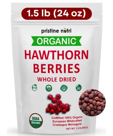 1.5 lbs (24 oz) 100% Organic Hawthorn Berries Dried Bulk | Make Hawthorn Berry Tea | European Wildcrafted Berries | Make Wellness Tea for Heart Support Blood Pressure and Stress Relief Hawthorn Berry 24 Ounce (Pack of 1)