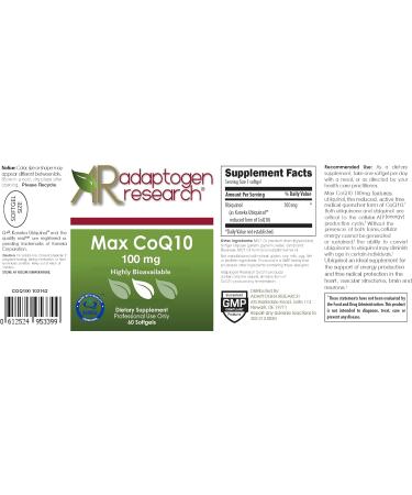 Max CoQ10 100mg - Biologically Active Ubiquinol Supplement | High Absorption | 60 Softgels | Adaptogen Research - Buy Online on GoSupps.com