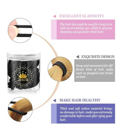 JIRIS 50Pcs Black Cotton Seamless Hair Ties for Women - Soft Ponytail Holders for Thick & Curly Hair - No Crease, No Damage Elastics - Includes Storage Box - Buy Online on GoSupps.com