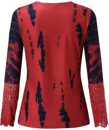 Women's Long Sleeve Lace Henley Tunic Blouse Slim Fit Red Ribbed Top - Buy Online on GoSupps.com