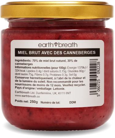 Earthbreath Raw Honey & Cranberries - 250g - Unpasteurized - Alternative to Pure Natural Jam - No Additives No Sugar - Buy Online on GoSupps.com