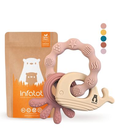 Infatot Teething Toys for Baby - MultiTexture Baby Teethers 0-6 Months Baby Essentials for Newborn - Baby Shower Gifts Baby Teething Toys Silicone Teethers for Babies 6 Months - Plum & Milk
