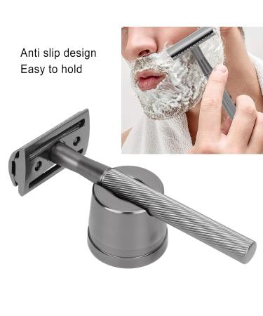 Long Handle Zinc Alloy Safety Razor for Men - Brass Handle Double Edge Razor with Base for Facial Care (Black) | International Shipping Available - Buy Online on GoSupps.com