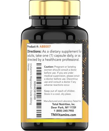 tnvitamins Magnesium Oxide 420mg - 120 Capsules | 4 Month Supply! | 100% Daily Value of Magnesium Oxide in One Capsule | Oxido de Magnesio | Non-GMO Made in The USA - Buy Online on GoSupps.com