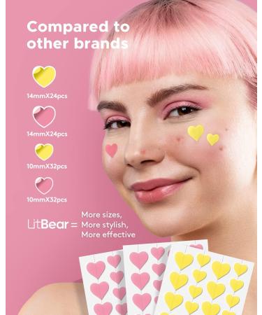 Pimple Patch Heart Shape 112 Hydrocolloid Acne Patches with Tea Tree Oil & Salicylic Acid (Pink & Yellow) - LitBear Spot Patche for Face - Zit Spot Sticker - 14mm & 10mm - Buy Online on GoSupps.com