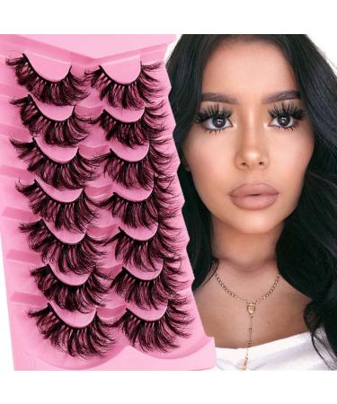 Uranian False Eyelashes Fluffy Faux Mink Lashes Dramatic Long Eye lashes 20mm D Curl Extensions Strip Lashes 7 pairs Volume Fake Eyelashes for Women and Girls 2Fluffy/7pairs/20mm
