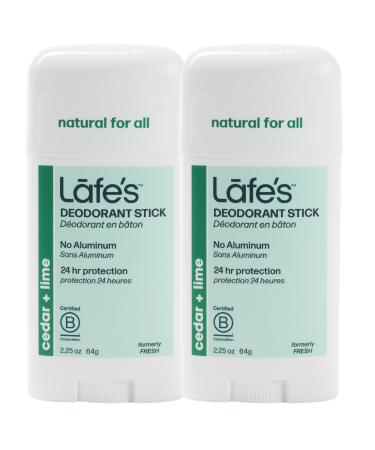 Lafe's Natural Deodorant | 2.25oz Aluminum Free Natural Deodorant Stick for Women & Men | Paraben Free & Baking Soda Free with 24-Hour Protection (Cedar & Lime 2.25 Ounce (2-Pack))