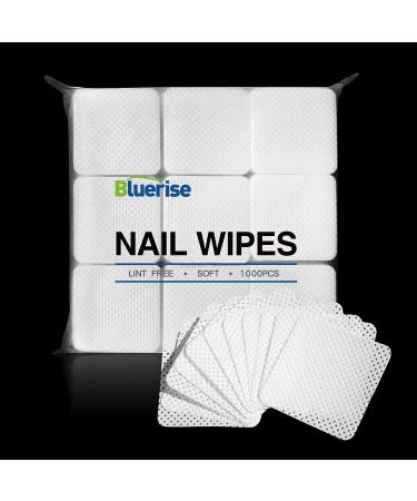 BLUERISE 1000PCS Lint Free Nail Wipes Nail Polish Remover Soft Gel Nail Polish Remover Pads Absorbable Eyelash Extension Glue Cleaning Wipes 1000 Count (Pack of 1) White