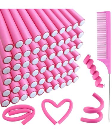 60PCS 9.45 Flexible Curling Rods Hair Twist Flexi Rods Hair Curlers Set Twist Foam Hair Rollers No Heat Hair Rods Rollers Hair Curlers Rollers Steel Pintail Comb Rat Tail Comb for Short and Long Hair