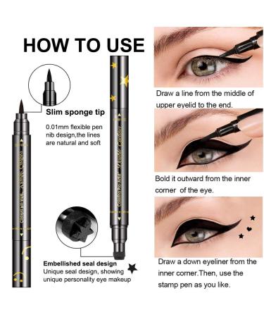 LemonSac 4 Pcs Double-sided Liquid Eyeliner Pen with Eye Makeup Stamp - Waterproof, Smudgeproof, Long Lasting Eyeliner Set - Heart Star Moon Flowers Design - Buy Online on GoSupps.com