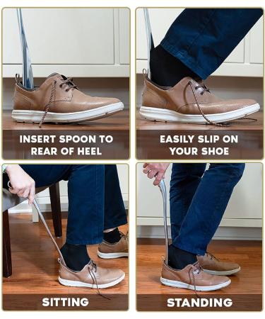 24 Inch Long Handle Metal Shoehorn for Shoes and Boots - Solid & Durable with Ergonomic Loop Handle | Silver - Buy Online on GoSupps.com