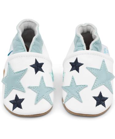 Dotty Fish Soft Leather Baby Shoes | Boys' Toddler Shoes with Non-Slip Suede Soles | Blue Stars Design | 0-6 Months - 4-5 Years - Buy Online on GoSupps.com