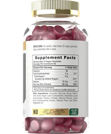 Carlyle Zinc 50mg Gummies | 150 Count | Vegan Non-GMO & Gluten Free | Zinc Citrate Dietary Supplement - Buy Online on GoSupps.com