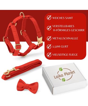 Laika Planet Dog Harness for Small Dogs - Premium Velvet with 1.50m Leash | Maximum Safety & Comfort - XS Red - Buy Online on GoSupps.com
