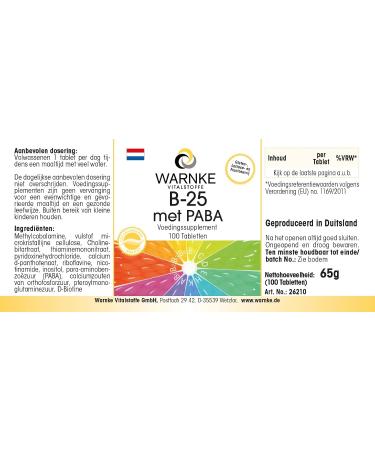 Vitamin B complex - high dosage - with PABA Vitamin B 12 Folic acid - vegan - 100 tablets | Warnke Vitalstoffe - Quality from German pharmacies - Buy Online on GoSupps.com