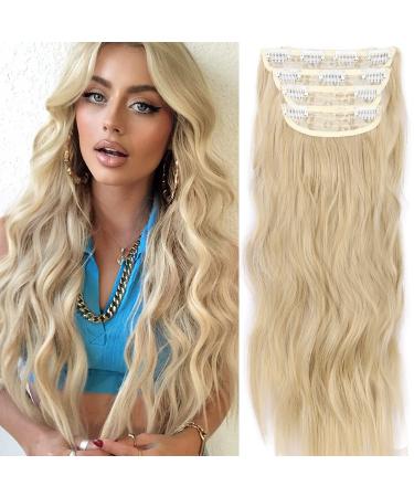 Clip in extensions blond hair extension braid like real hair cheap hair part extensions synthetic art hair for women long double weft hair part full head 4-pcs mix blond wig 50cm 200g 077k blond 22/613