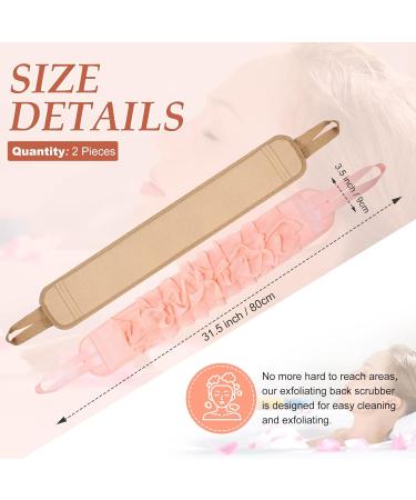 2 Pack Exfoliating Back Scrubber | Double Sided Cloth with Strap | Long Body Scrub Sponge for Deep Clean | Shower Loofah with Handle | Women Men | Pink Khaki Soft Cloth - Buy Online on GoSupps.com