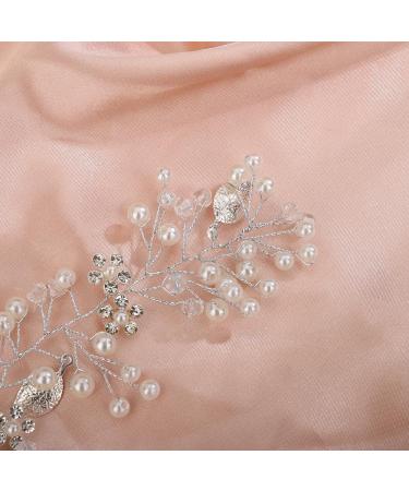 BERYUAN Women Silver Leaf Crystal Flowers Pearls Hair Vine Pearls Crystal Rhinestone Headband Silver Bride Hair Piece Pearls Wedding Hair Accessories for Brides Bridesmaid - Buy Online on GoSupps.com