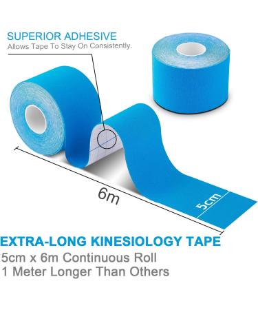 Deilin Kinesiology Tape 19.7ft Uncut Roll - Waterproof Therapeutic Sports Tape for Knee, Shoulder, Elbow - Latex Free, Breathable - 3 Rolls Blue - Buy Online on GoSupps.com