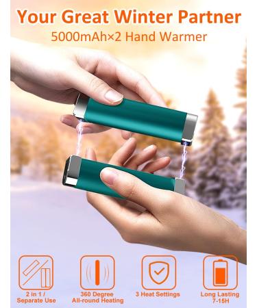 Rechargeable Hand Warmers - 10000mAh 2 Pack, 3 Levels, Max 15Hrs Warming, Power Bank for Outdoors - Green - Buy Online on GoSupps.com