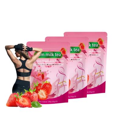 Th Au Lait Minceur La Fraise - Boisson Naturelle For La Gestion Du Poids Et La R duction De La Graisse Abdominale(3PC)