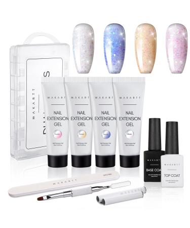 Makartt Glitter Poly Nail Gel Kit A Fairy Gathering Set 4 Colors Shimmers Transparent Gel Nail Kit for Women Home DIY Nail Art and Professional Nail Salon