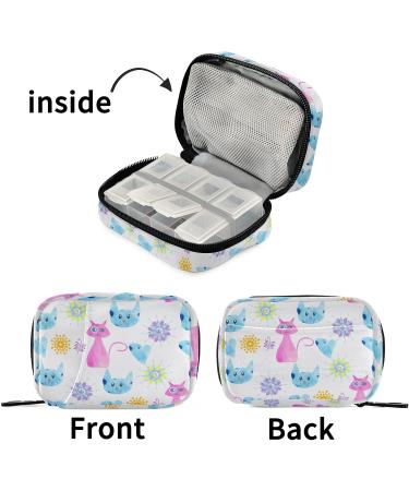 Naanle Watercolor Floral Cats Pill Box - 7 Day Travel Organizer | Compact Vitamin & Supplement Holder - Buy Online on GoSupps.com