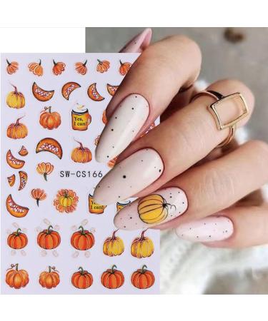 6 Sheets Fall Pumpkin Nail Stickers | 3D Thanksgiving Nail Art Decals | Autumn Leaves & Sunflower Designs for DIY Manicure - Buy Online on GoSupps.com
