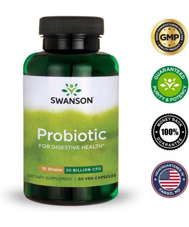 Swanson Probiotic for Digestive Health GI Tract Immune Support Travelers Support 20 Billion CFU with Prebiotic FOS 60 Veggie Capsules (Caps) - Buy Online on GoSupps.com
