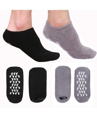 EXPER Moisturizing Gel Spa Humectant Moisturizer Socks for Men's Large Feet Size Dry Hard Broken Rough Dead Skin Cracked Heel Calluses Cuticles Silicone Heel Socks (Black + Grey)