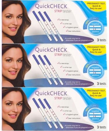 QuickCheck Strip Tester Pregnancy Test Kit - 3 Pack (Total 9 Tests): Fast & Accurate Home Pregnancy Testing Solution Quick & Easy to Use!