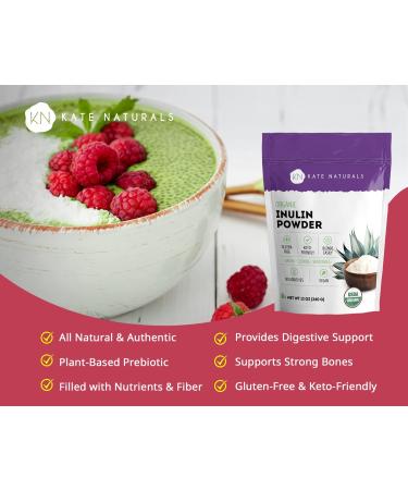 Kate Naturals Organic Inulin Powder (12oz) - USDA Certified Prebiotic Fiber for Gut Health, Vegan Baking, Gluten Free & Keto - Blue Agave Flavor - Buy Online on GoSupps.com