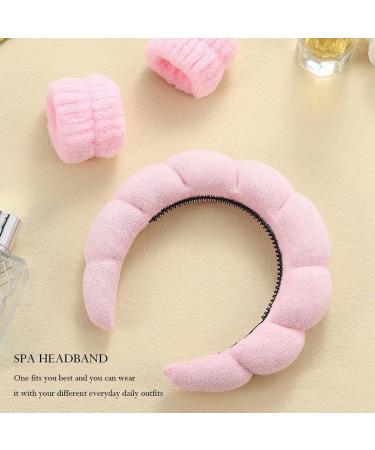 Zoestar Spa Headband and Wristband Sponge Twisted Hair Hoop Wash Face Elastic Head Band Puffy Make Up Hair Band for Women and Girls 1 Set (Pink) - Buy Online on GoSupps.com