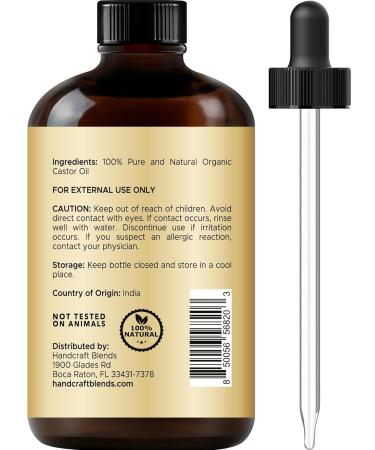 Handcraft Blends Organic Castor Oil - 100% Pure Cold-Pressed in Glass Bottle - 4 Fl Oz - Premium Hair Growth Eyelash & Eyebrow Oil - Natural Carrier Oil for Hair & Body - Buy Online on GoSupps.com