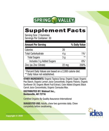 Spring Valley Organic Zinc & Vitamin C Gummies Bundle - Immune System Support - 22mg Zinc, 250mg Vitamin C - 60ct & 70ct - Buy Online on GoSupps.com