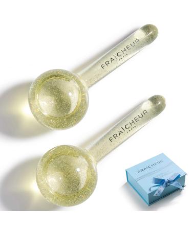 FRA CHEUR ICE Globes | Frozen Cryo Roller for Cold Facial Massage | Skincare Cooling Glass Massager with Anti-Freeze Liquid Inside | Reduce Puffiness  Pores (Gold)