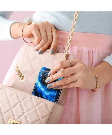 Blue Vortex Starry Universe Lipstick Case | Leather Lip Gloss Organizer with Mirror | Mini Lipstick Holder Bag - International Shipping Available - Buy Online on GoSupps.com