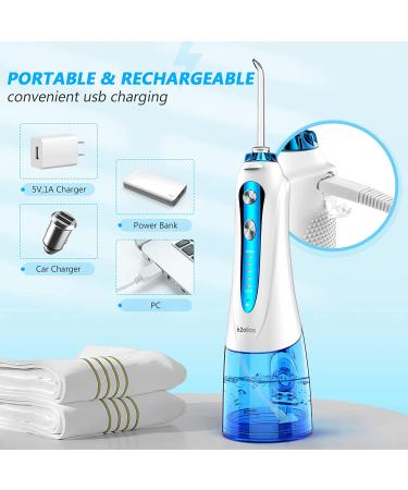 Water Dental Flosser Cordless - H2ofloss Portable Oral Irrigator with 5 Modes, 6 Jet Tips - Rechargeable & Waterproof - Teeth Braces & Gums Care - Home Travel - Blue - Buy Online on GoSupps.com