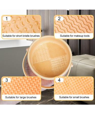 Buy 3-in-1 Silicone Makeup Brush Cleaning Mat - Portable Brush Cleaner Bowl with Drying Holder | Large Beige Cosmetic Brush Cleaner - Buy Online on GoSupps.com
