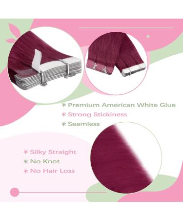 Youngsee Burgundy Tape In Extensions 10pcs Real Hair 35cm Red #BURG 25g - Premium Quality Hair Extensions - Buy Online on GoSupps.com