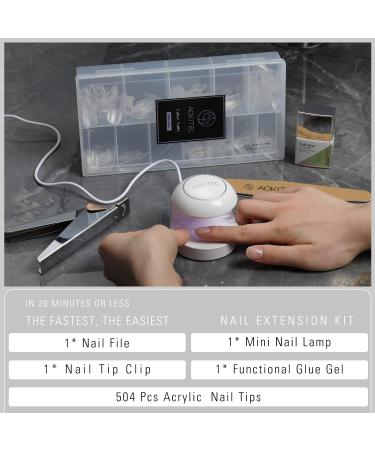 Aokitec 4-in-1 Fake Nail Tips Gel Kit with UV LED Lamp - 504 Coffin Nails, Glue, Clipper, File | Nail Art DIY Set - Buy Online on GoSupps.com