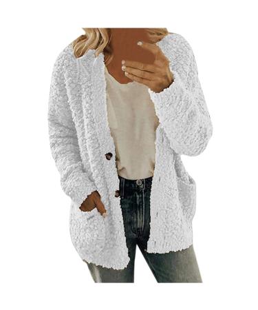 Hanxiulin coat plush jacket hoodie jacket oversize winter coat ceiling hoodie women oversize windproof coat thick breathable sweat jacket coat outerwear fluffy jacket xl white