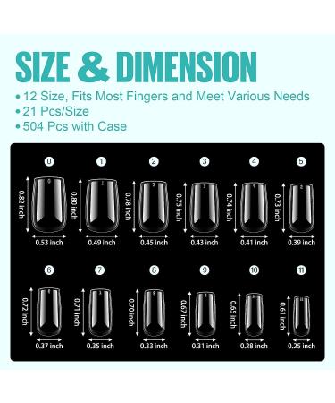 TOMICCA Short Square Nail Tips - 504Pcs Full Cover Clear False Nails for Nail Extension Home DIY Salon - 12 Sizes - Buy Online on GoSupps.com