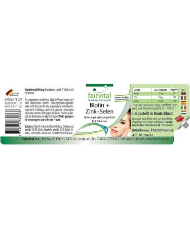 Fairvital Biotin + Zinc + Selenium | 120 High-Dose Beauty Tablets for Hair Skin & Nails | 4-Month Supply - Buy Online on GoSupps.com