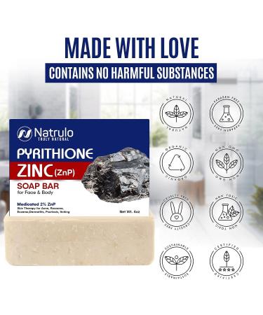 Pyrithione Zinc Soap Bar 4oz for Face & Body - 2% ZnP Cleanser for Acne, Rosacea, Eczema, Psoriasis - Skin Therapy Bar Soap for Dermatitis - Made in USA - Buy Online on GoSupps.com
